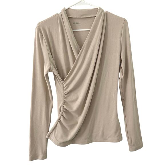 OGL Women's LiteWarm Surplice Long Sleeve Ruched Crossover Top M Medium New - Picture 2 of 8